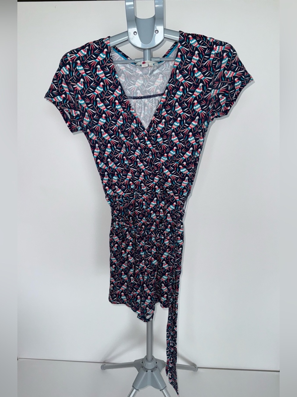 Boden Romper Women' UX 6R Navy Tropical Parrot Bird Print Tie Waist Shorts
